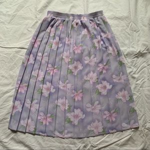 Vintage Tan Jay Pastel Purple & Pink Floral Waterlily Pleated Midi Skirt Size 12